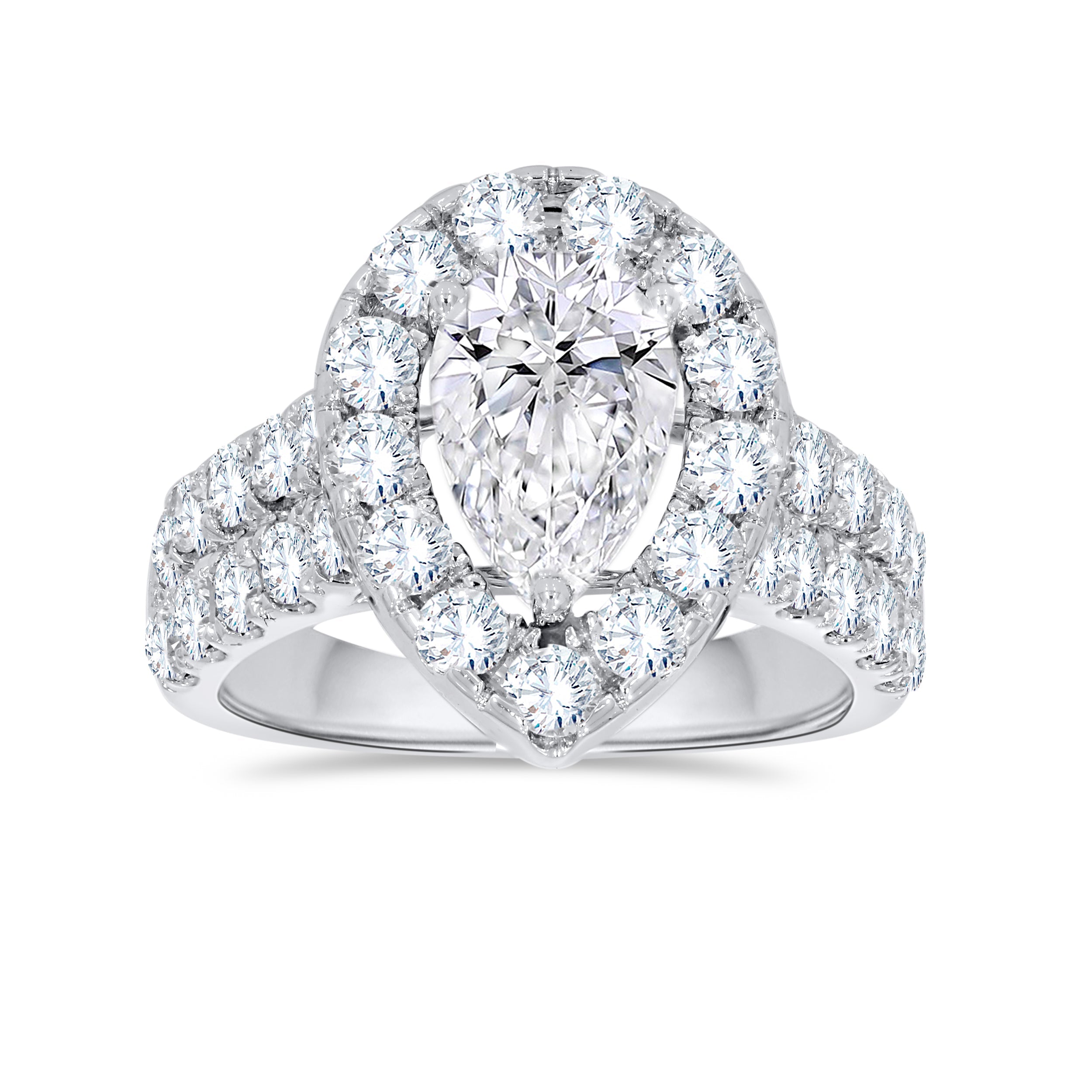 14K White Gold Pear Cut Diamond Ring, 3.50 CT, fine jewellery by Luster d'Anvers, Antwerp