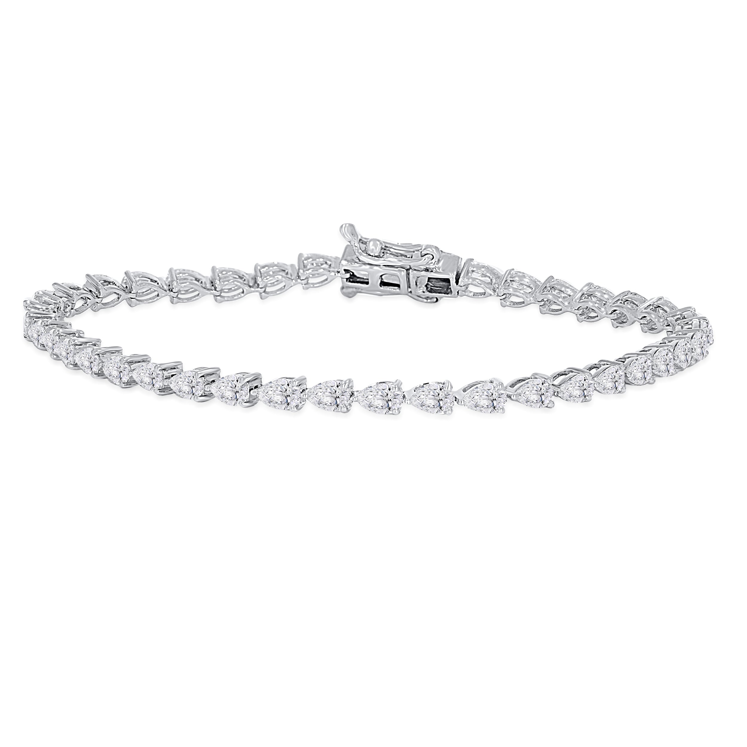 14k white gold pear lab grown diamond tennis bracelet 3.88 carat