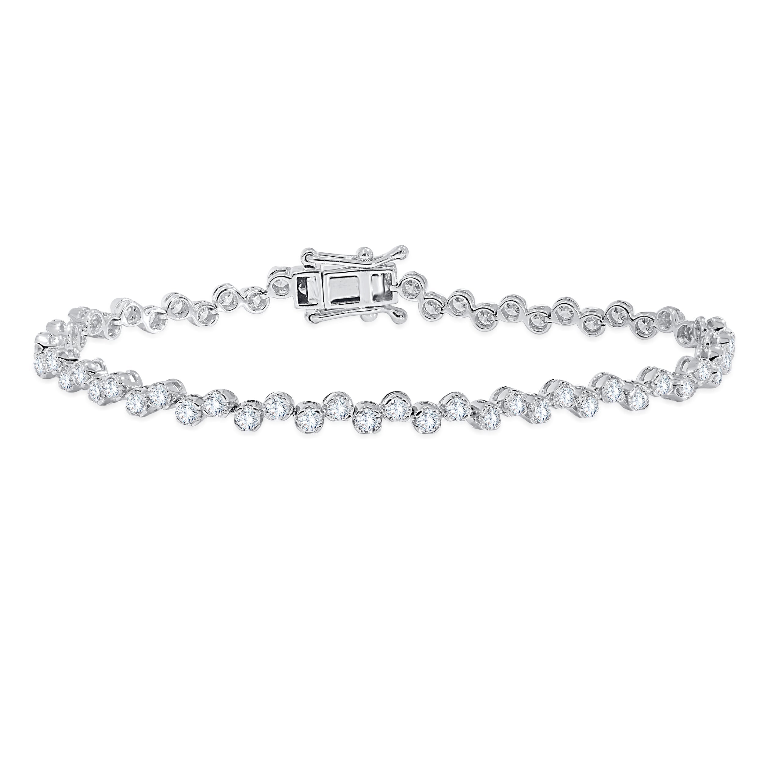 14k white gold wave style bezel set diamond bracelet 3.39 carat
