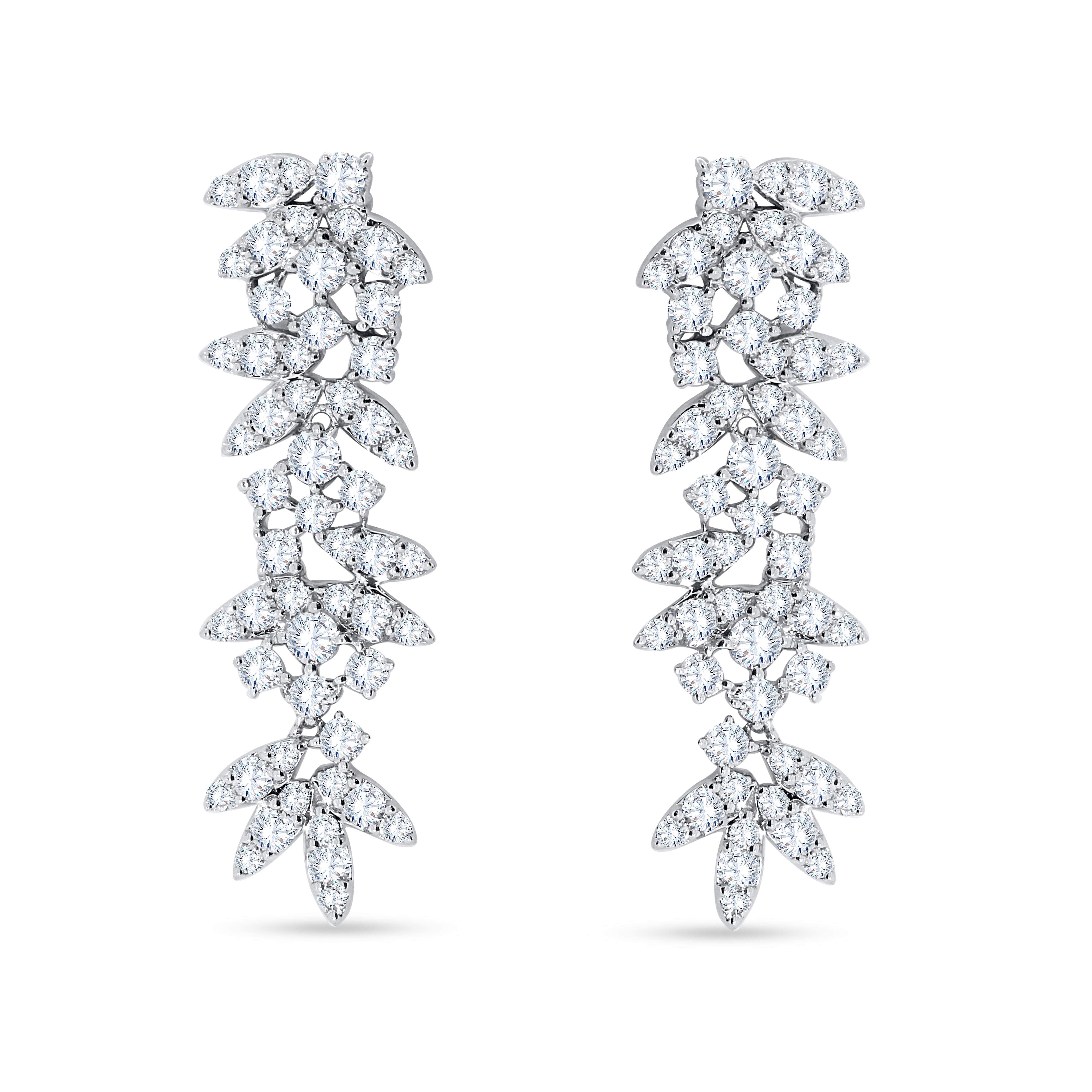 Cascading floral lab diamond dangle earrings front view