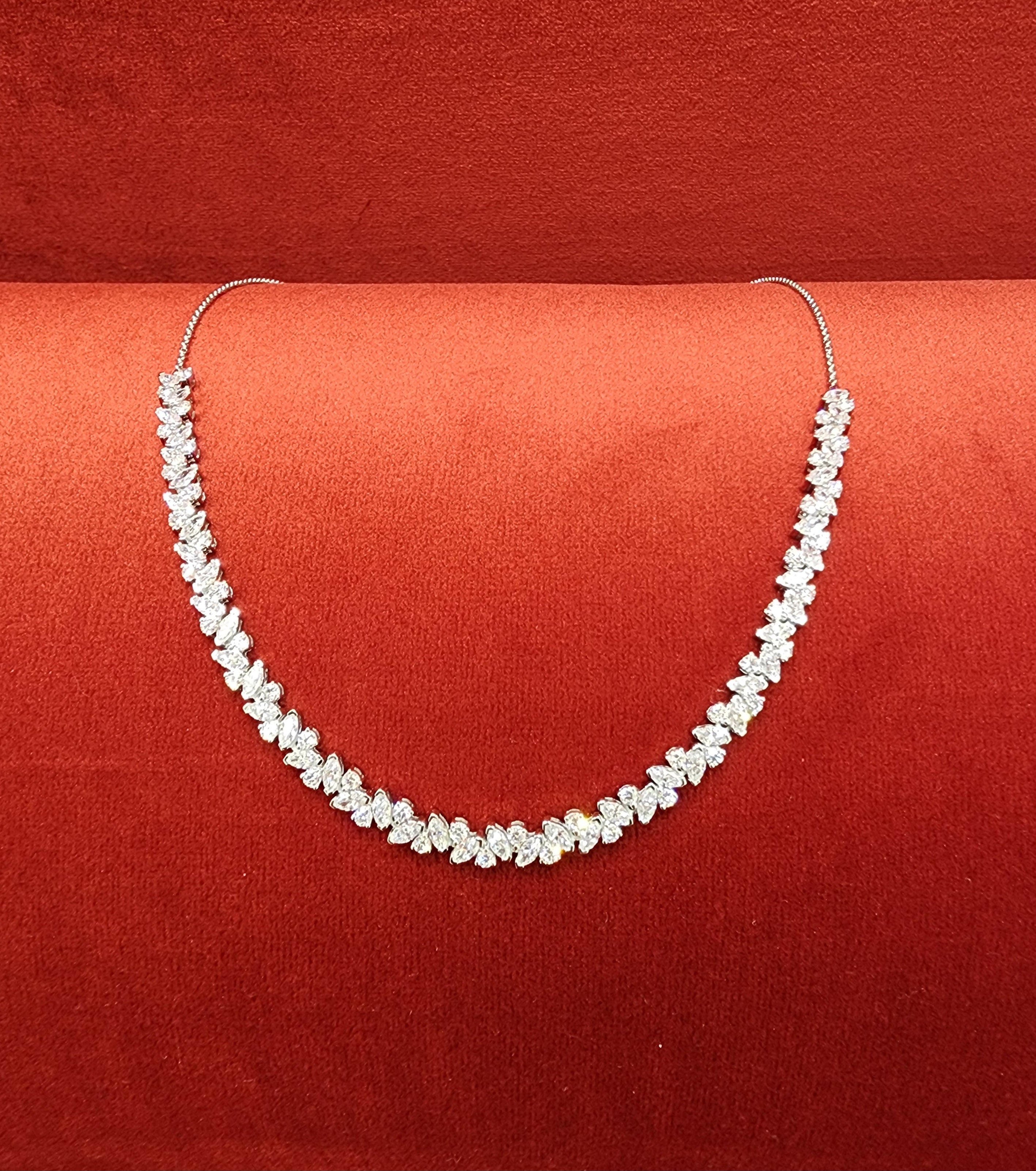 White Gold marquise and Round Cut Diamond Necklace – 4.39 CT