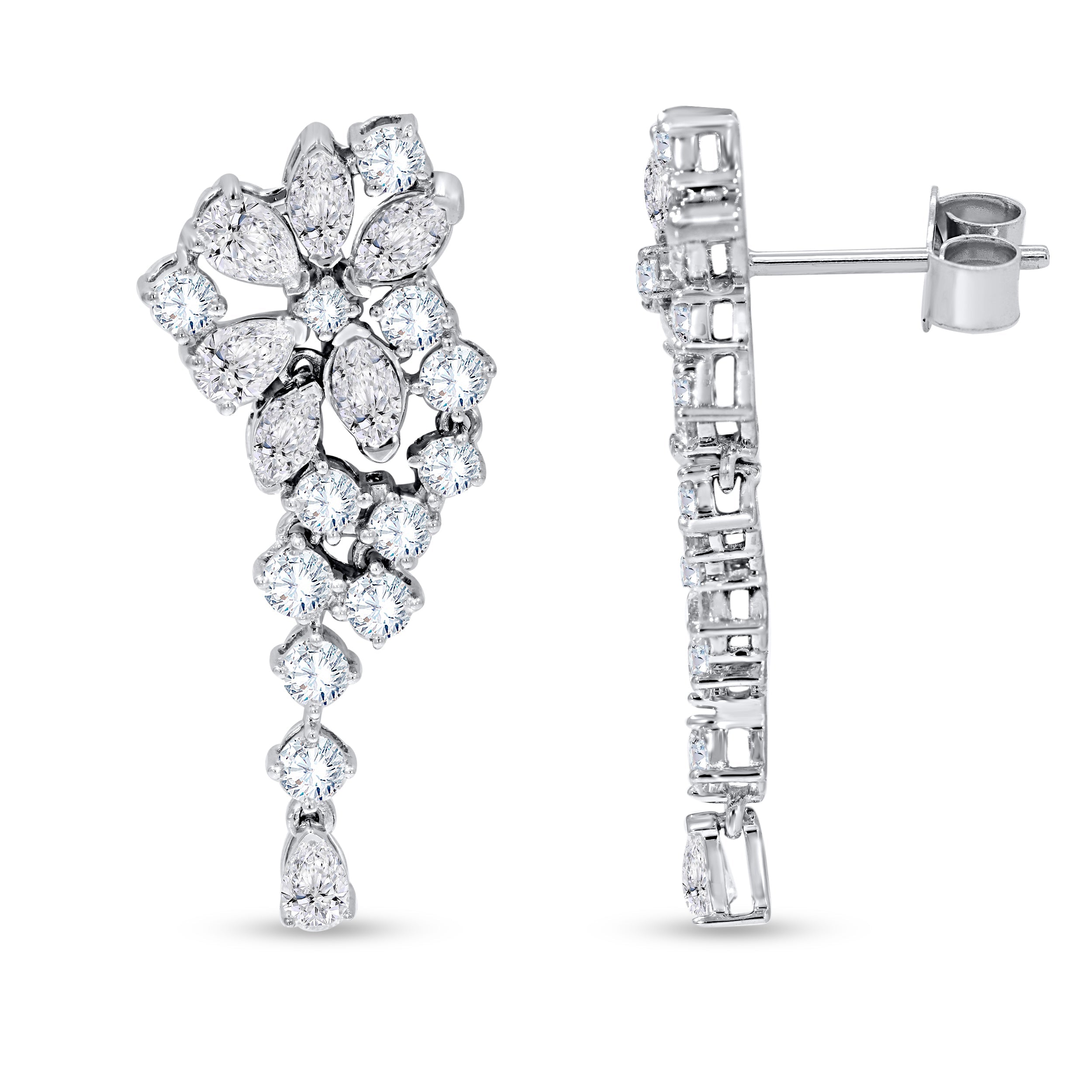 Round and marquise lab diamond cluster dangle earrings