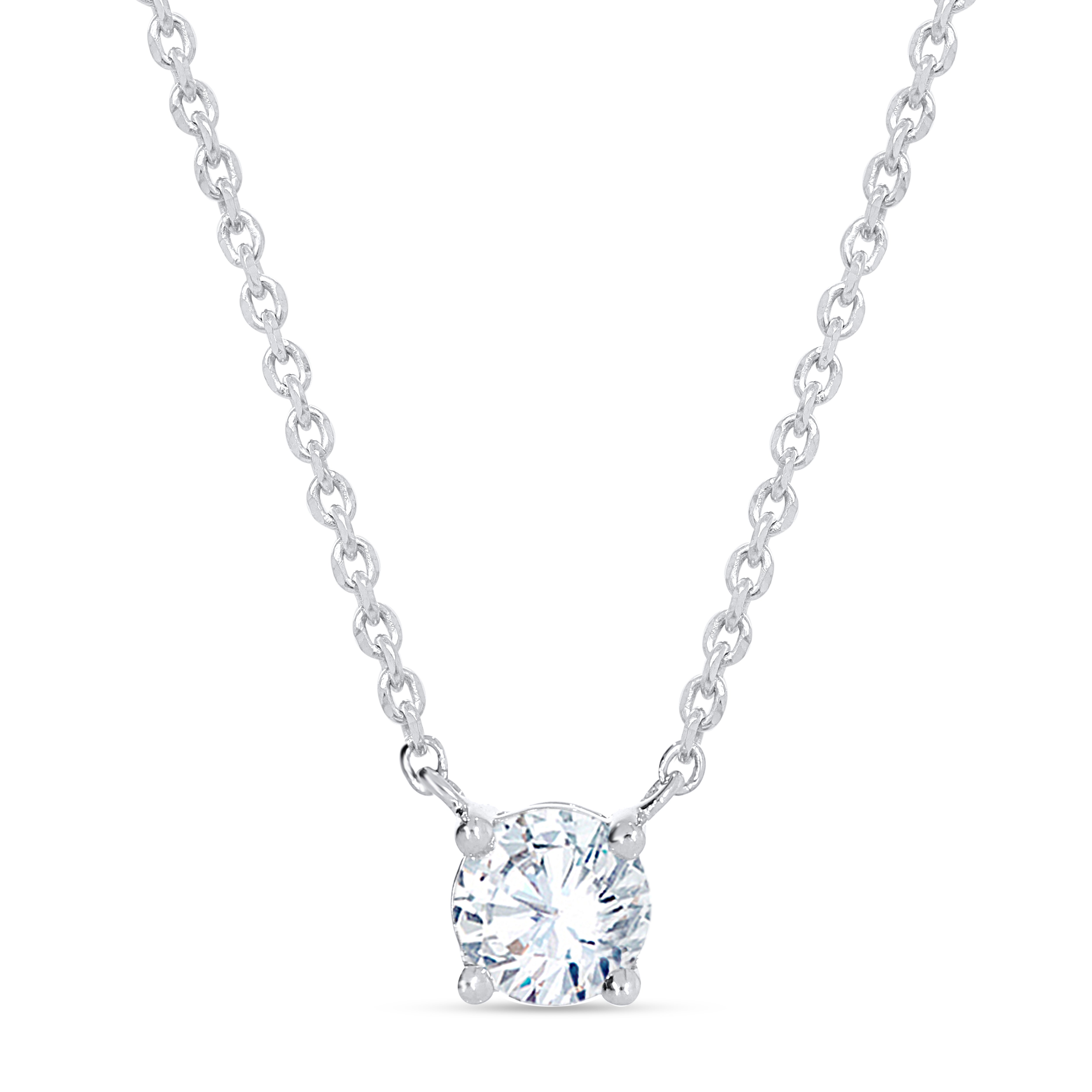 0.75 Carat Round Solitaire Diamond Pendant Necklace in 14K White Gold