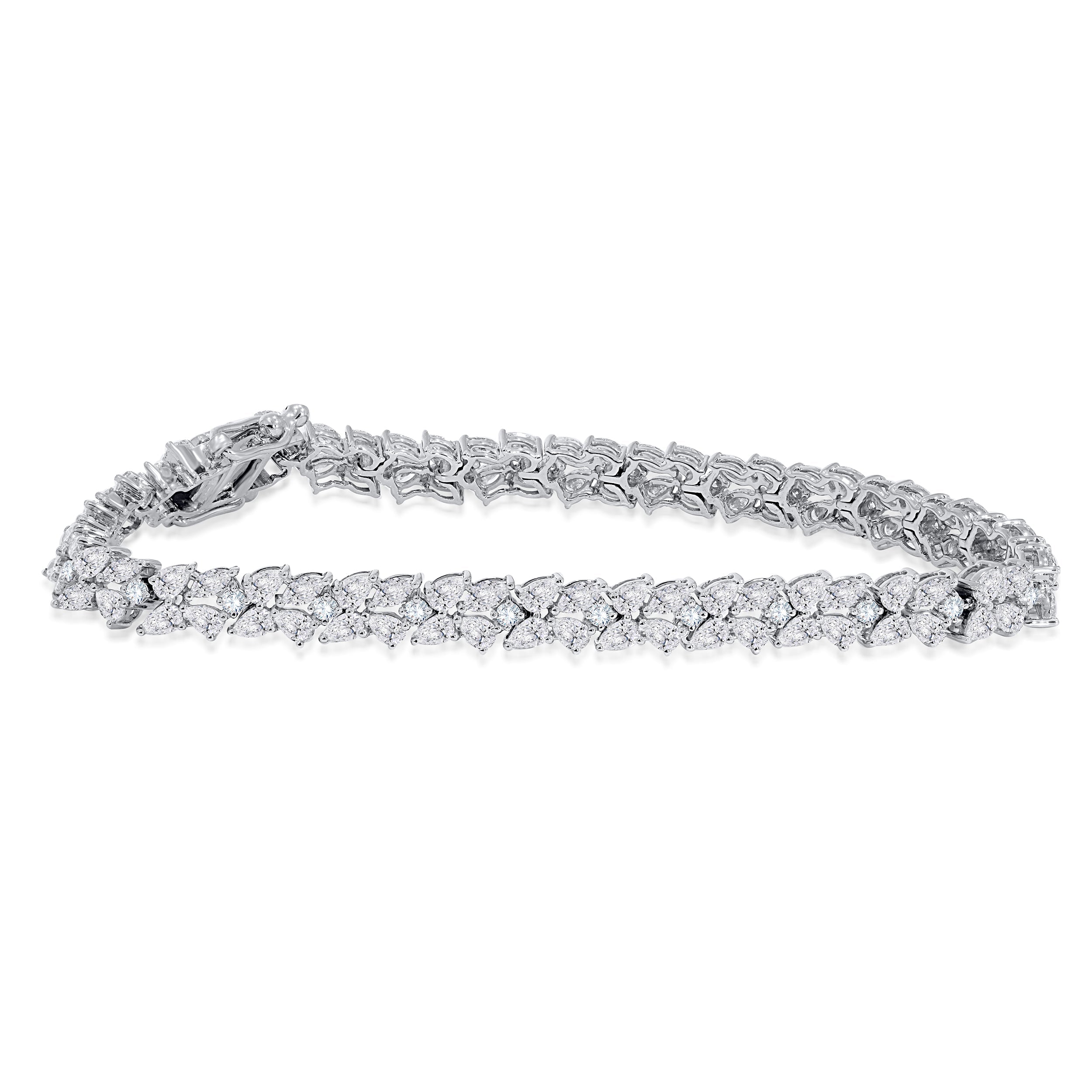 14K White Gold Pear Cut Diamond Floral Tennis Bracelet – 5.19 CTW