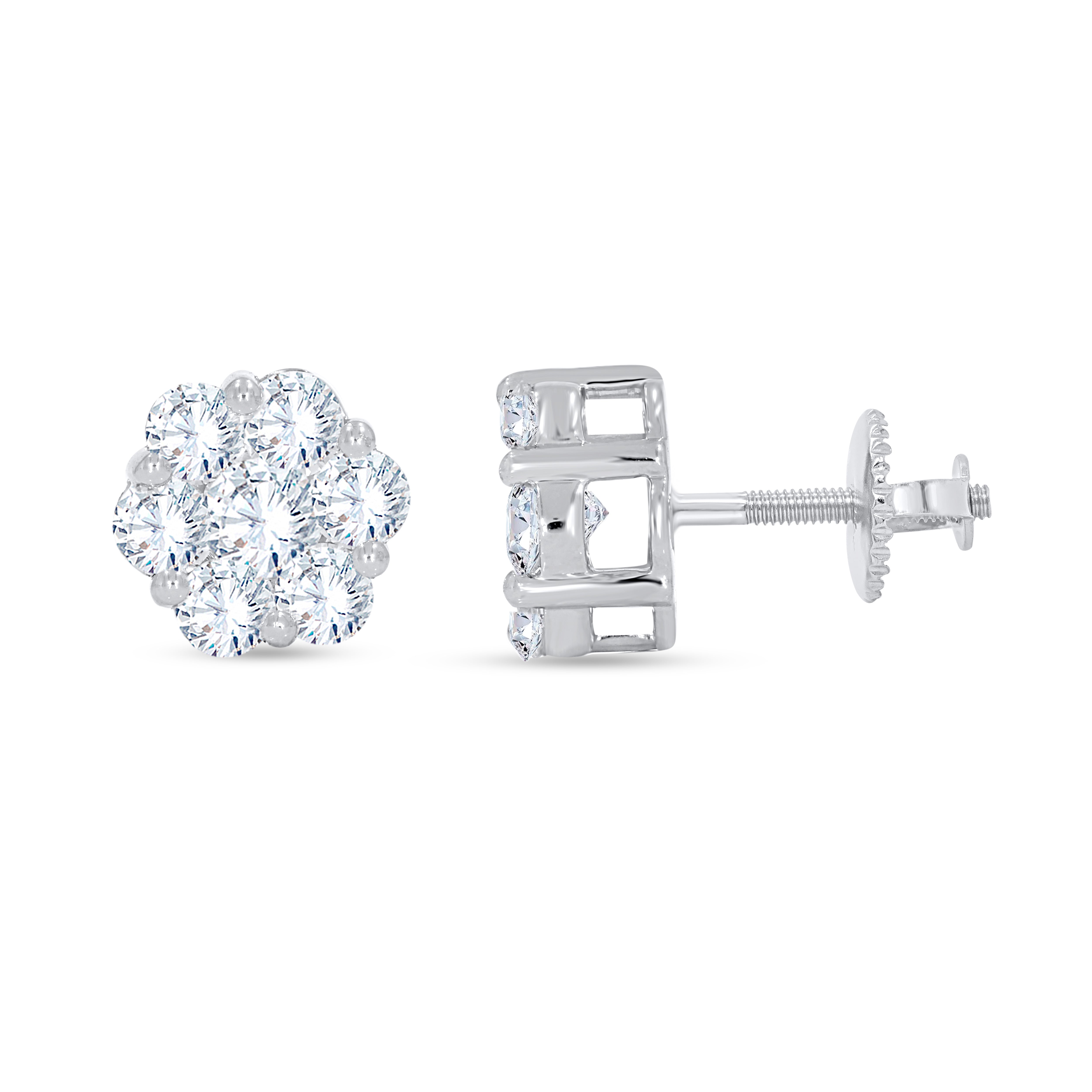 14K White Gold Diamond Flower Cluster Stud Earrings – 1.52 CTW