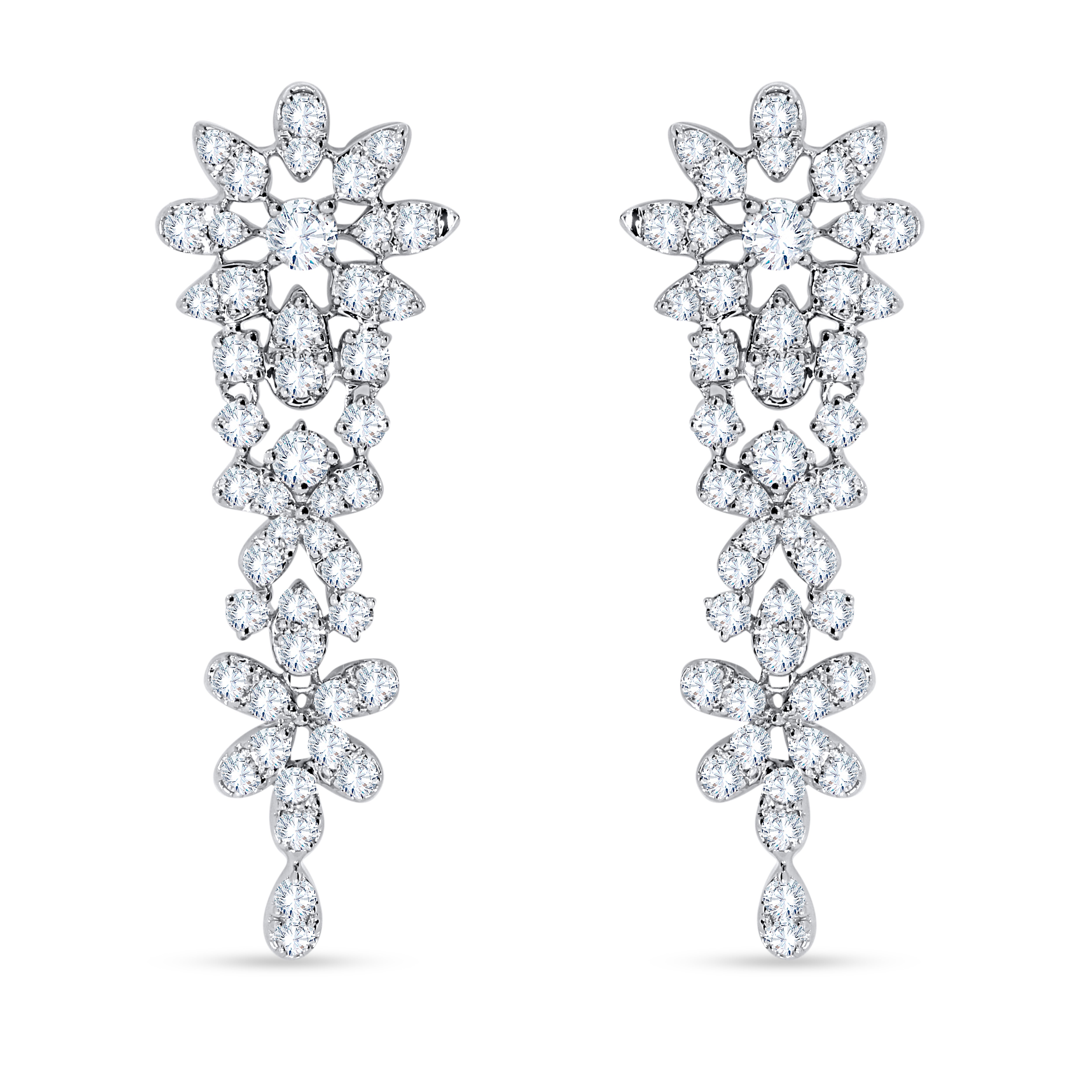 Floral cluster lab diamond dangle earrings front view
