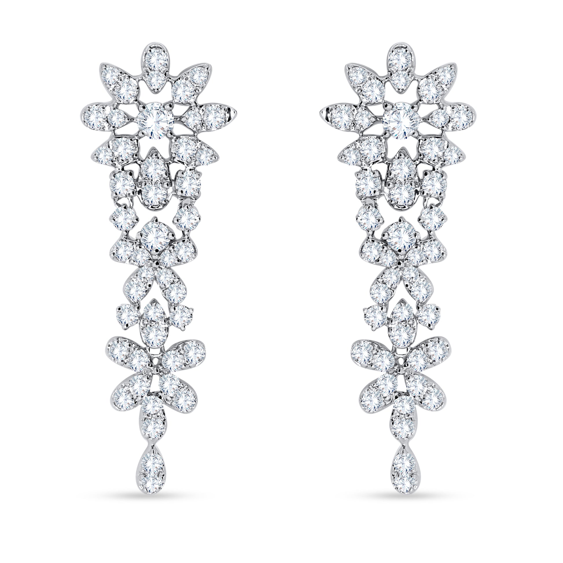 Floral cluster lab diamond dangle earrings front view