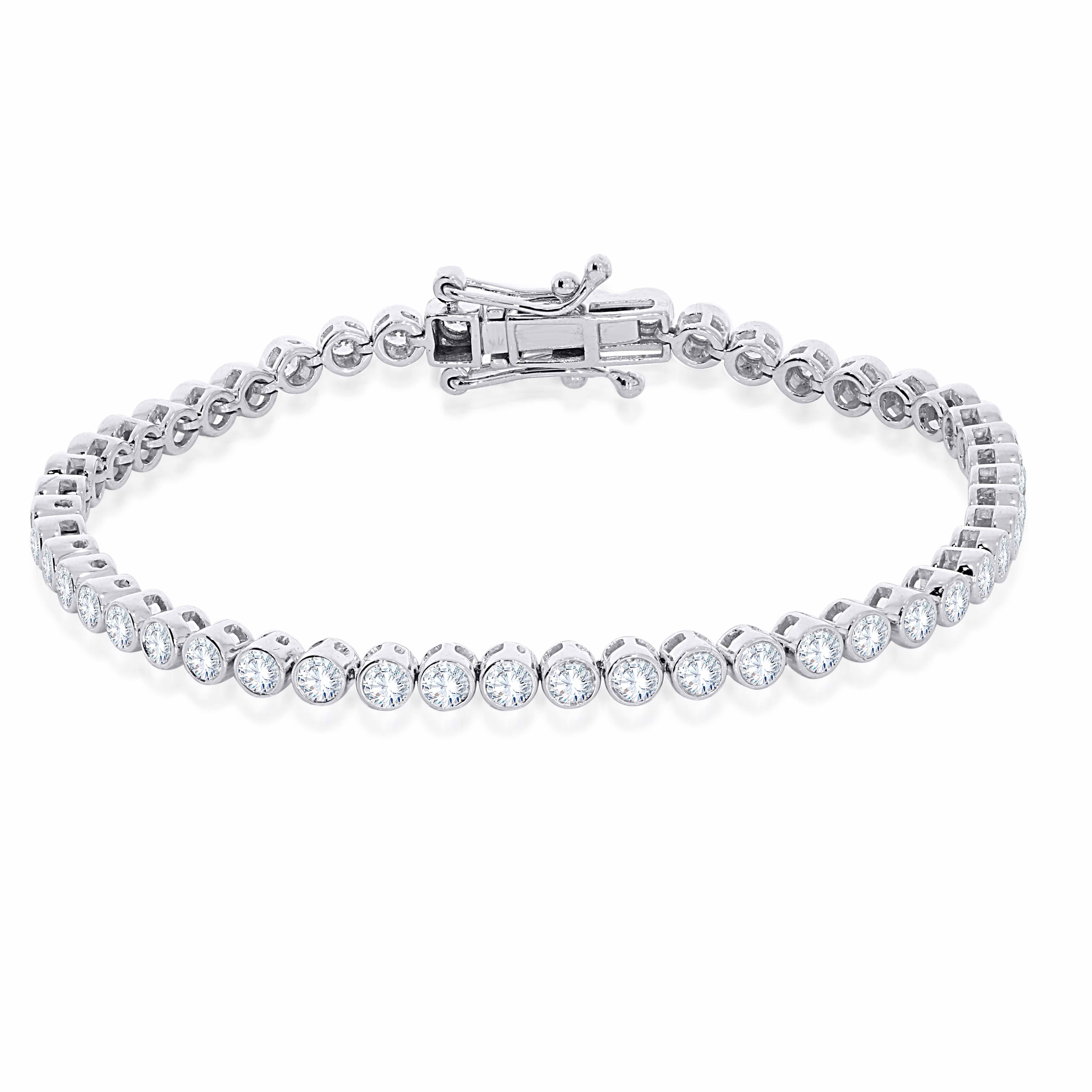 14k white gold bezel set lab grown diamond tennis bracelet