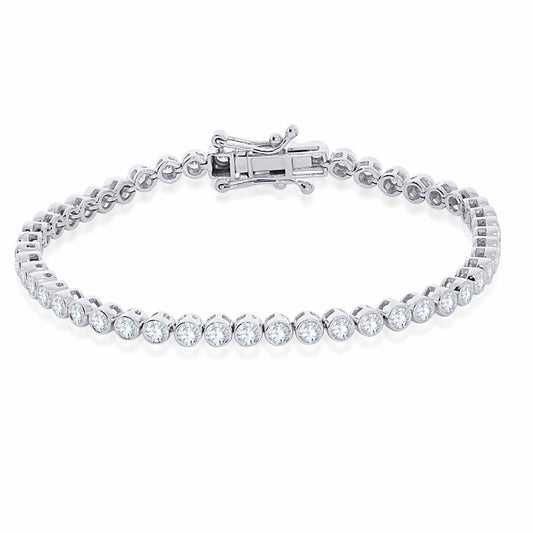 14k white gold bezel set lab grown diamond tennis bracelet