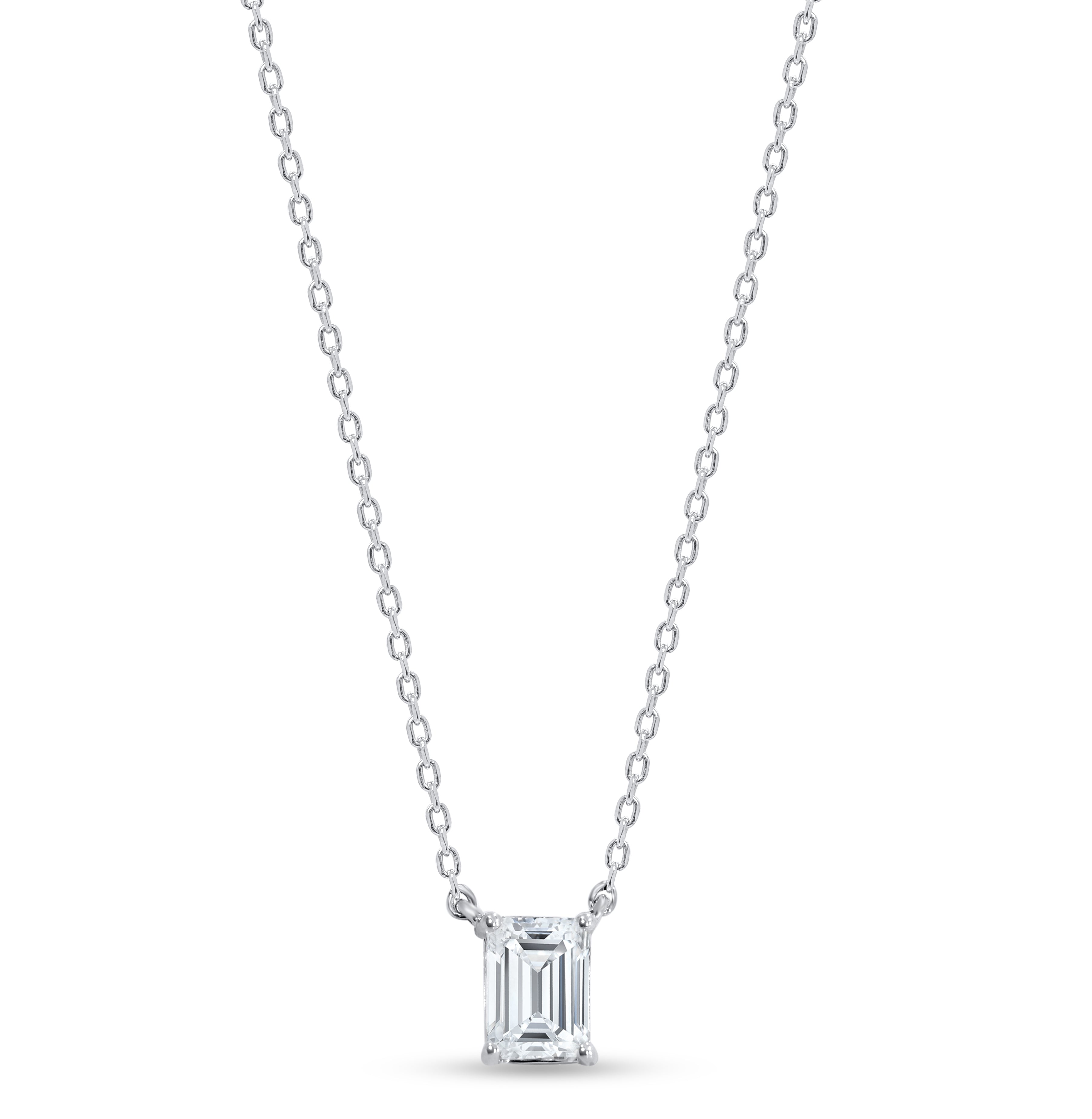 14K White Gold Emerald Cut Diamond Pendant, 1.09 CT, fine jewellery by Luster d'Anvers, Antwerp