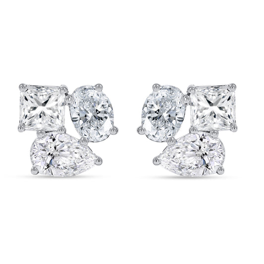 14K White Gold Multi-Shape Diamond Earring, 4.00 CT, fine jewellery by Luster d'Anvers, Antwerp