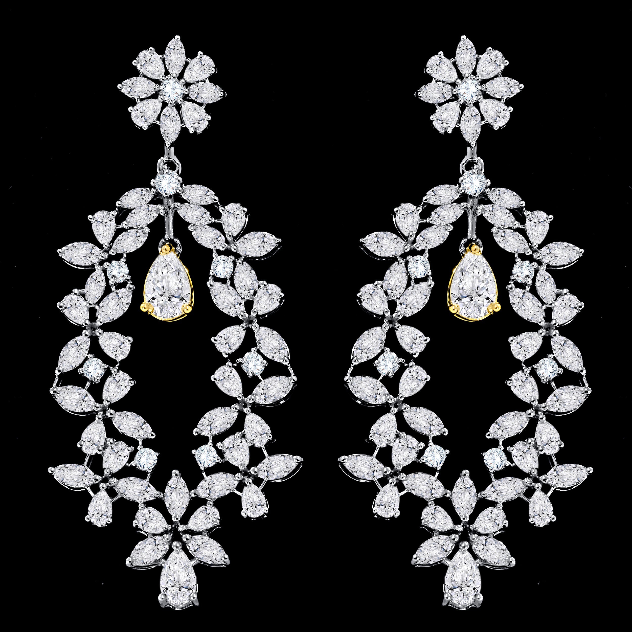 14K White Gold Multi-Shape Diamond Earring, 6.50 CT, fine jewellery by Luster d'Anvers, Antwerp