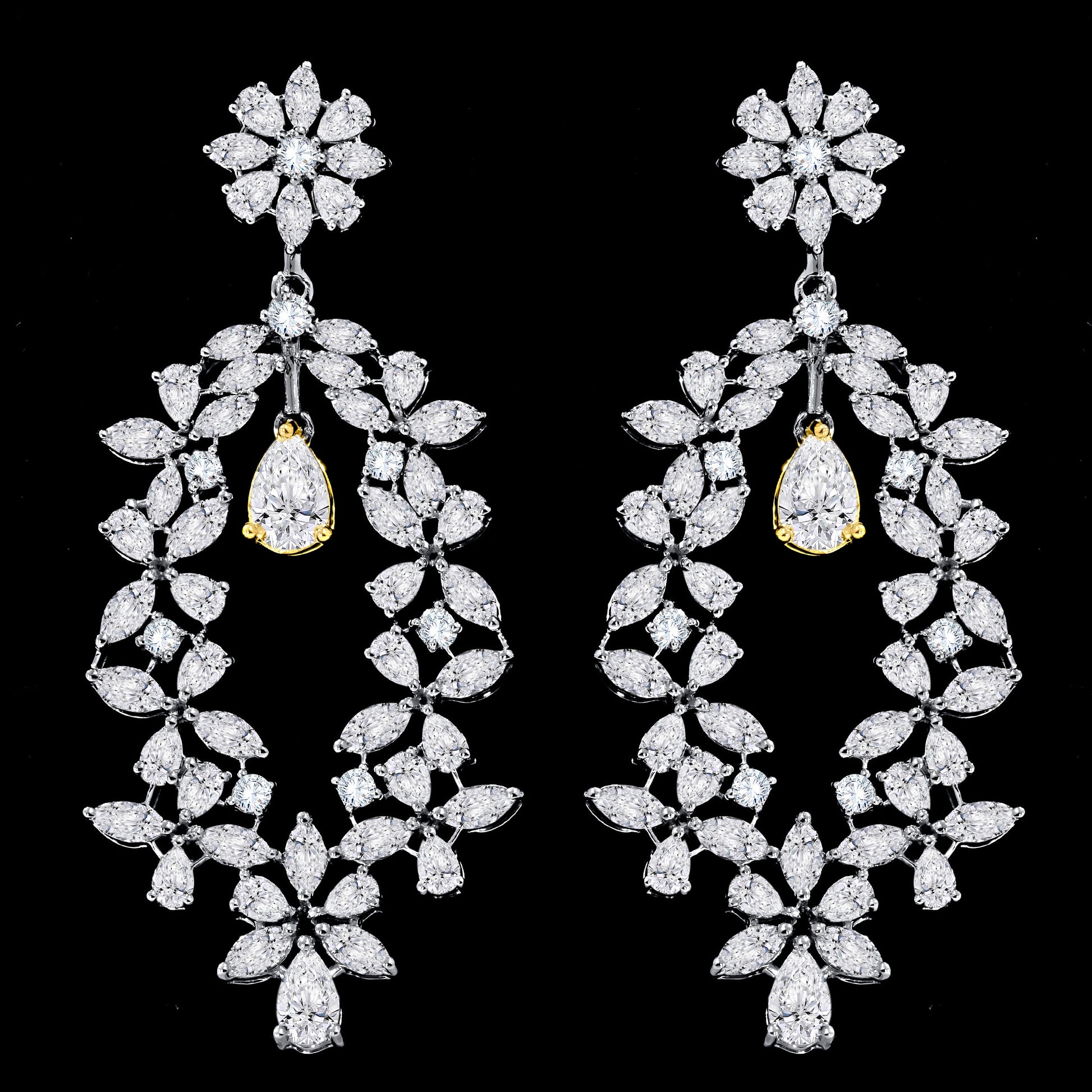 14K White Gold Multi-Shape Diamond Earring, 6.50 CT, fine jewellery by Luster d'Anvers, Antwerp