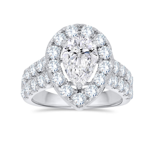 14K White Gold Pear Cut Diamond Ring, 3.50 CT, fine jewellery by Luster d'Anvers, Antwerp