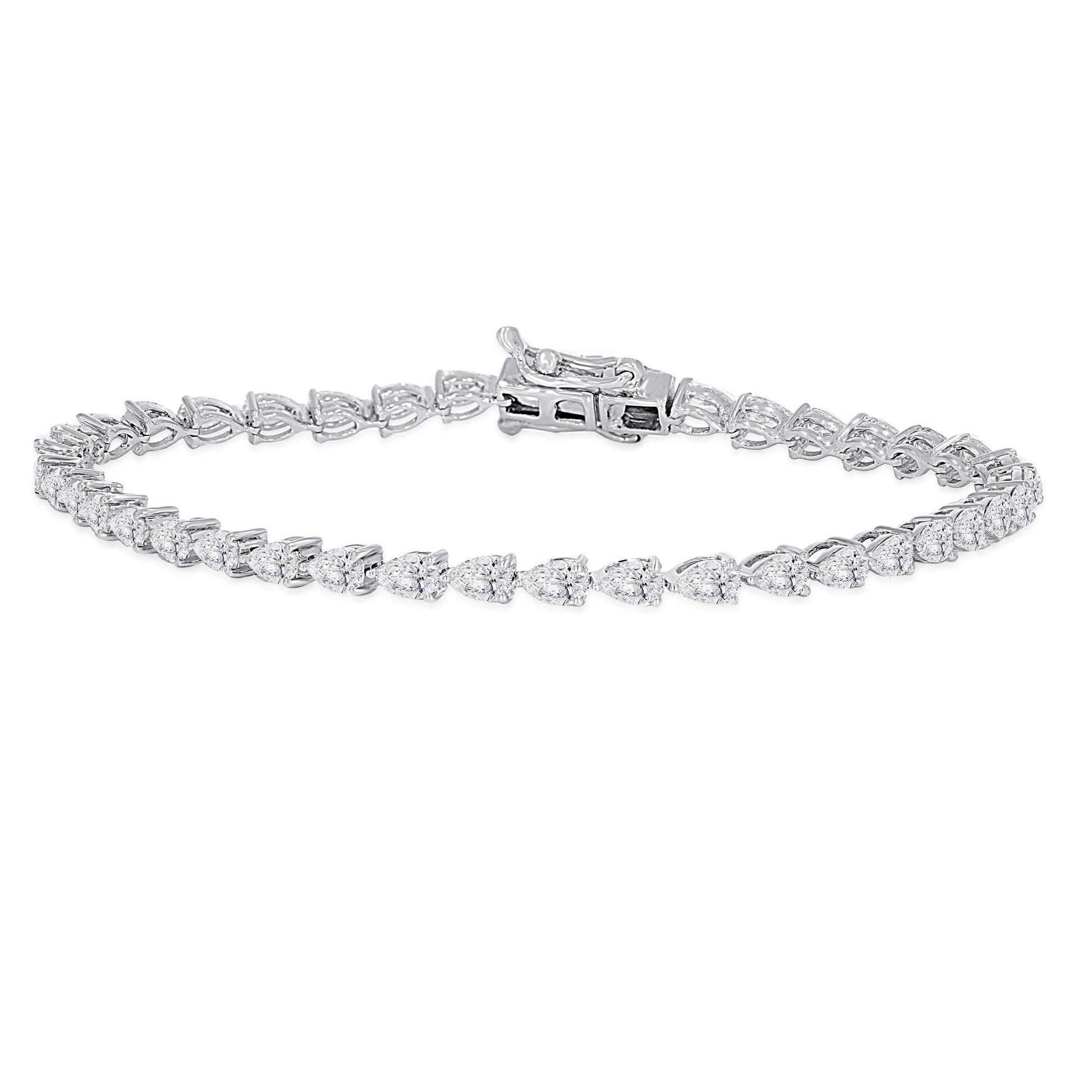 14k white gold pear lab grown diamond tennis bracelet 3.88 carat