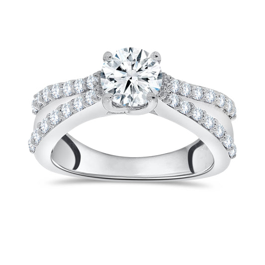 14K White Gold Round Cut Diamond Ring, 0.58 CT, fine jewellery by Luster d'Anvers, Antwerp