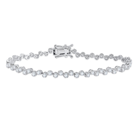 14k white gold wave style bezel set diamond bracelet 3.39 carat