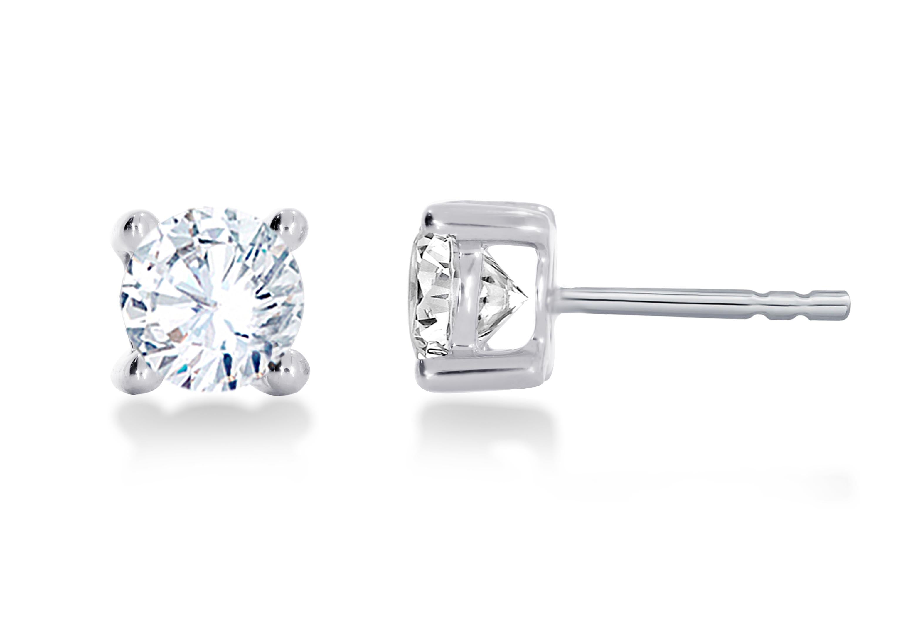 1 carat round lab created diamond stud earring close up