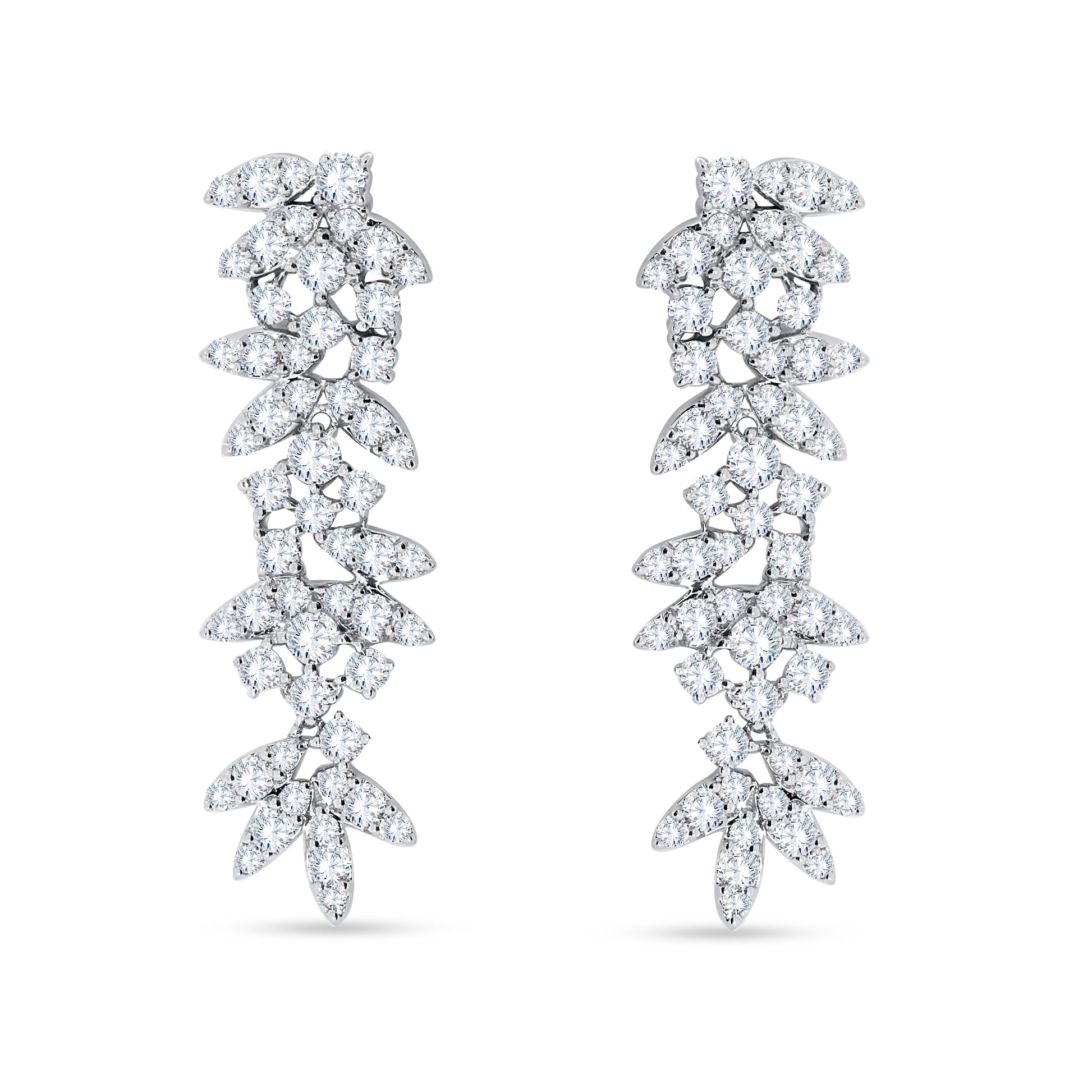 Cascading floral lab diamond dangle earrings front view