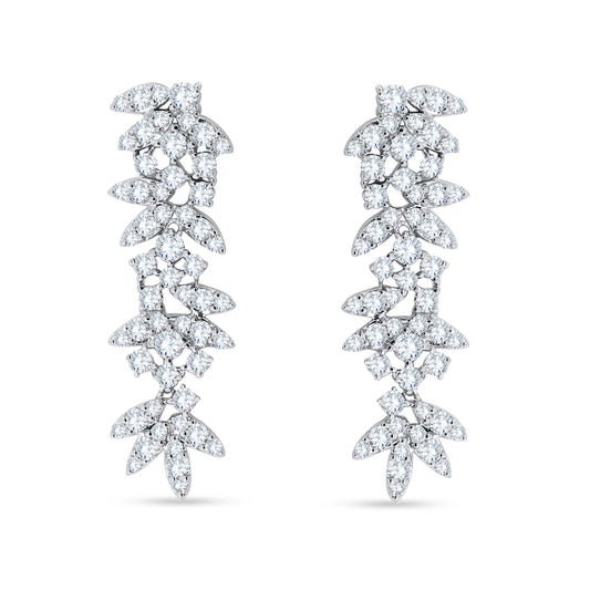 Cascading floral lab diamond dangle earrings front view