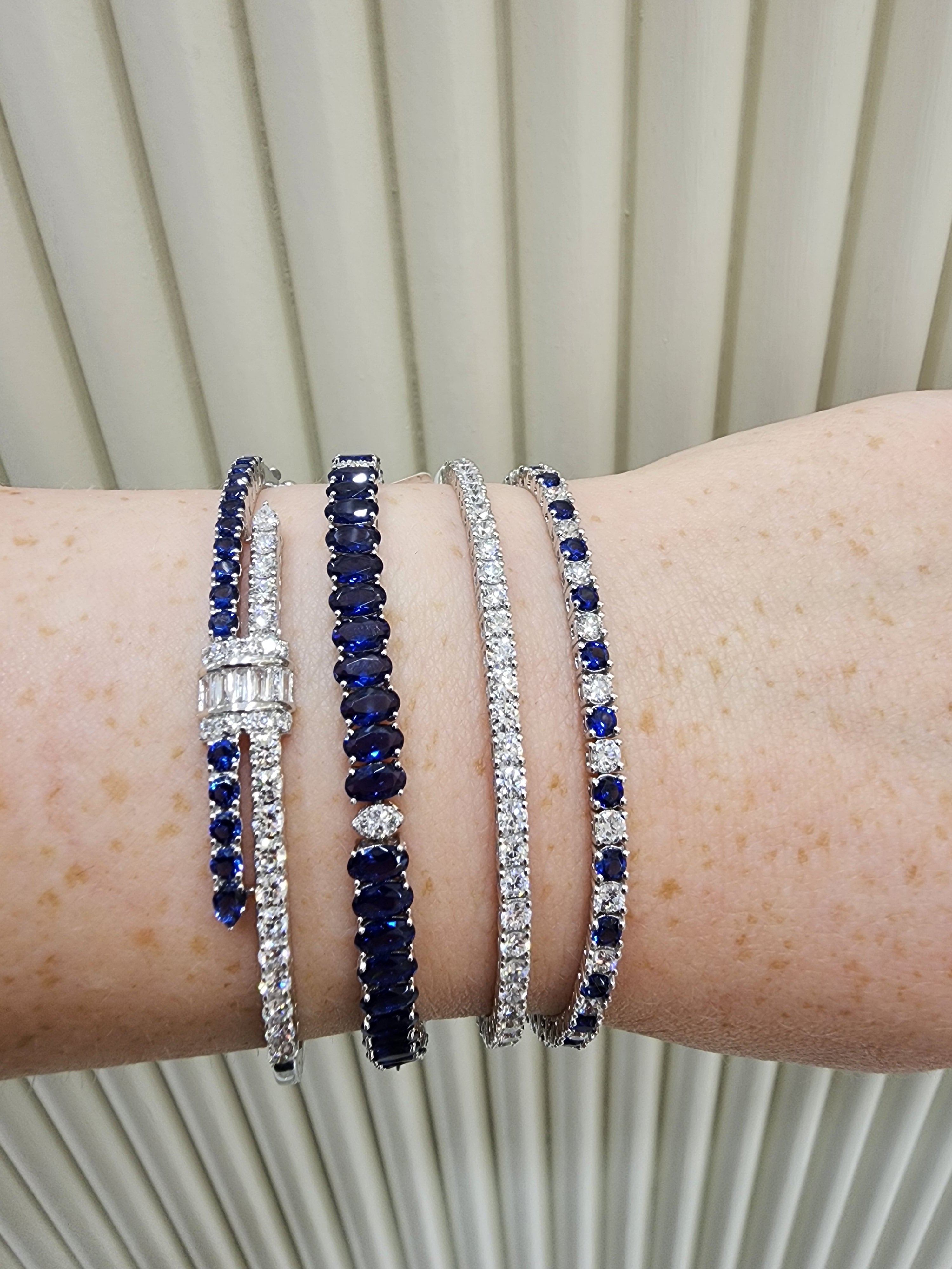 White Gold Lab-Grown Diamond & Sapphire crossover Bangle – 2.21 CT