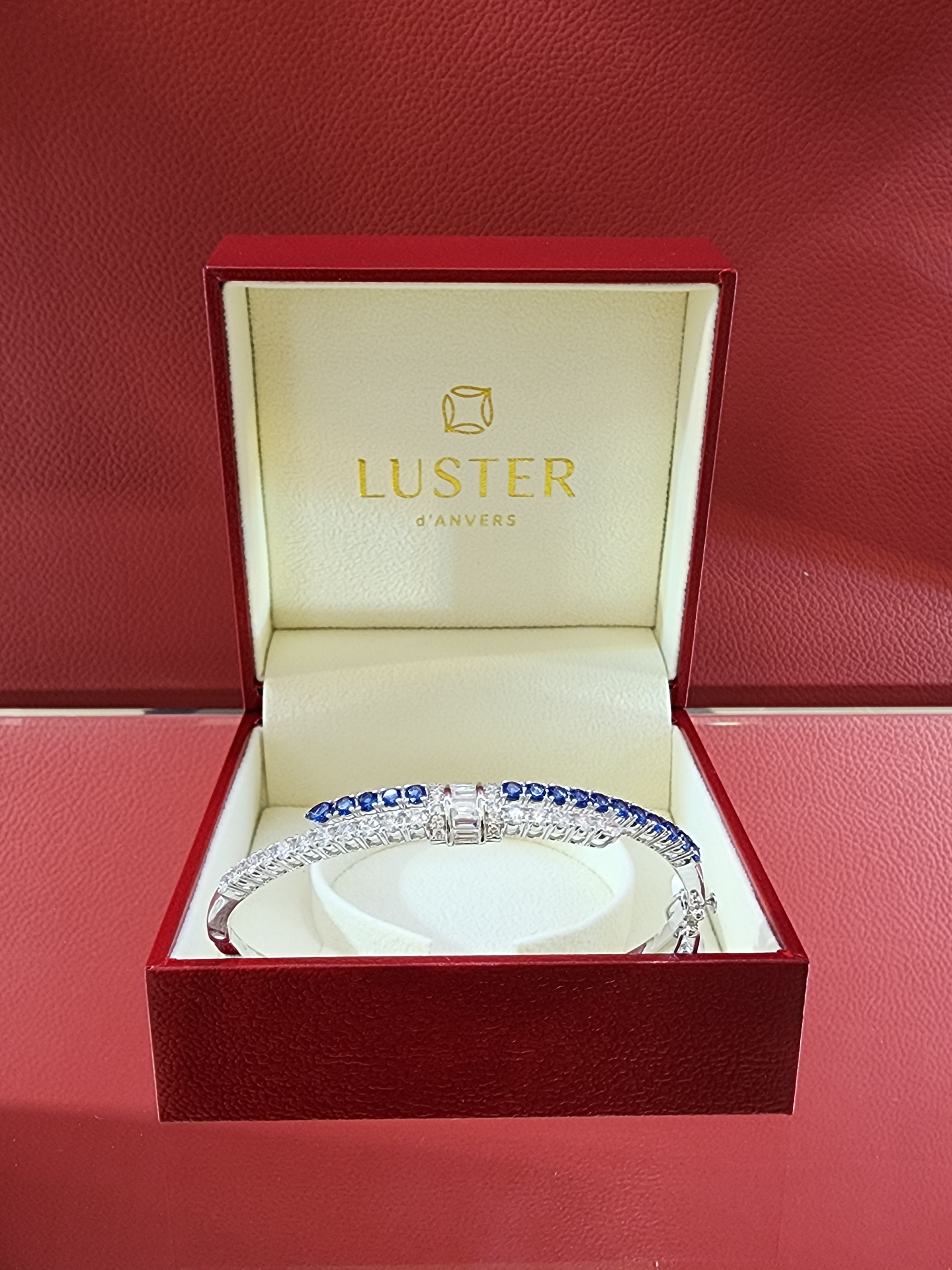 White Gold Lab-Grown Diamond & Sapphire crossover Bangle – 2.21 CT