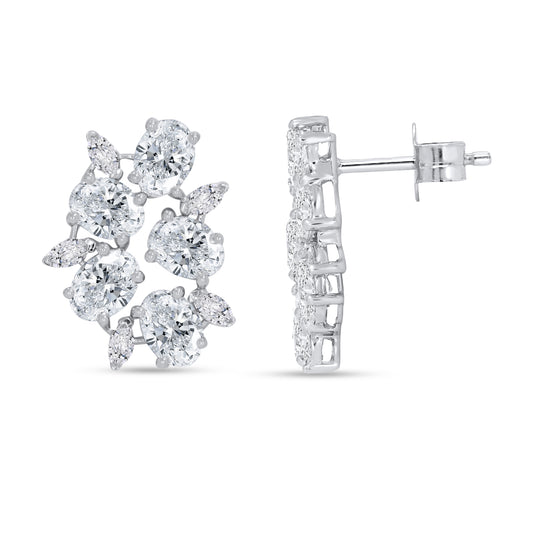 Oval and marquise lab diamond floral cluster earrings