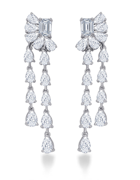 Emerald cut and pear shape lab diamond drop earrings