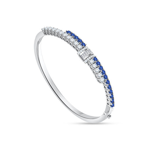 10K White Gold Round Cut Lab-Grown Diamond & Sapphire Bangle – 2.21 CT, fine jewellery by Luster d'Anvers, Antwerp