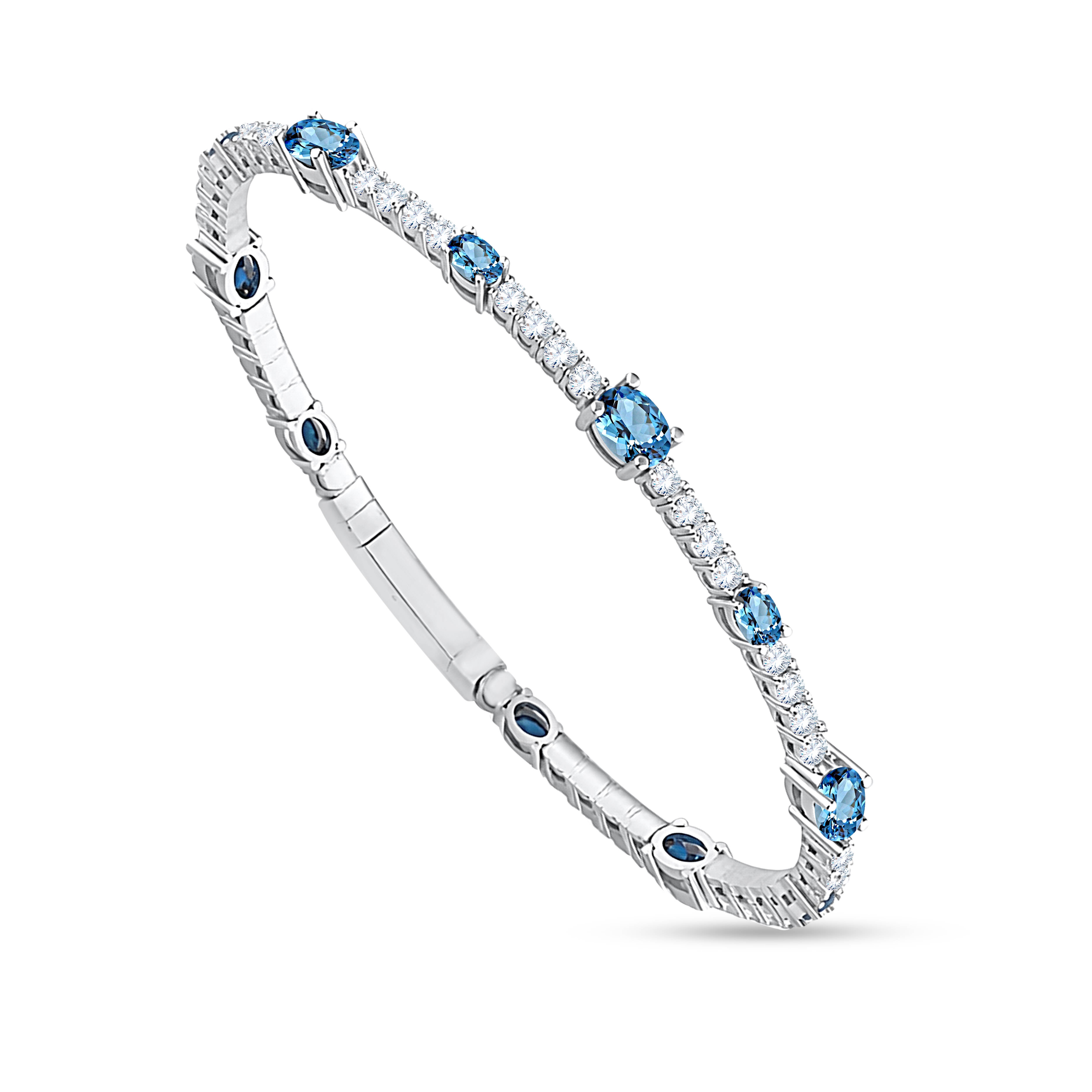 14K White Gold Round Cut Lab-Grown Diamond & Blue Topaz Bangle – 4.27 CT, fine jewellery by Luster d'Anvers, Antwerp