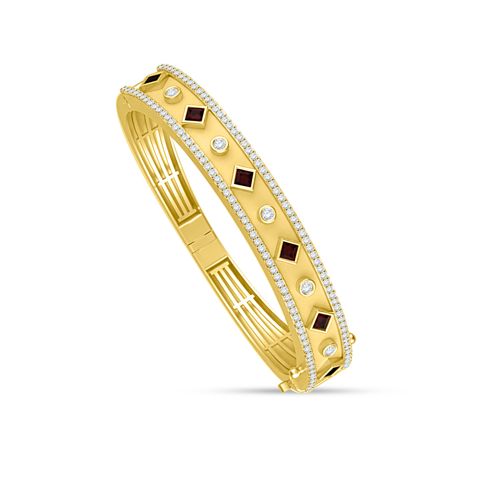 14K Yellow Gold Round Cut Lab-Grown Diamond & Garnet Bangle – 2.84 CT, fine jewellery by Luster d'Anvers, Antwerp