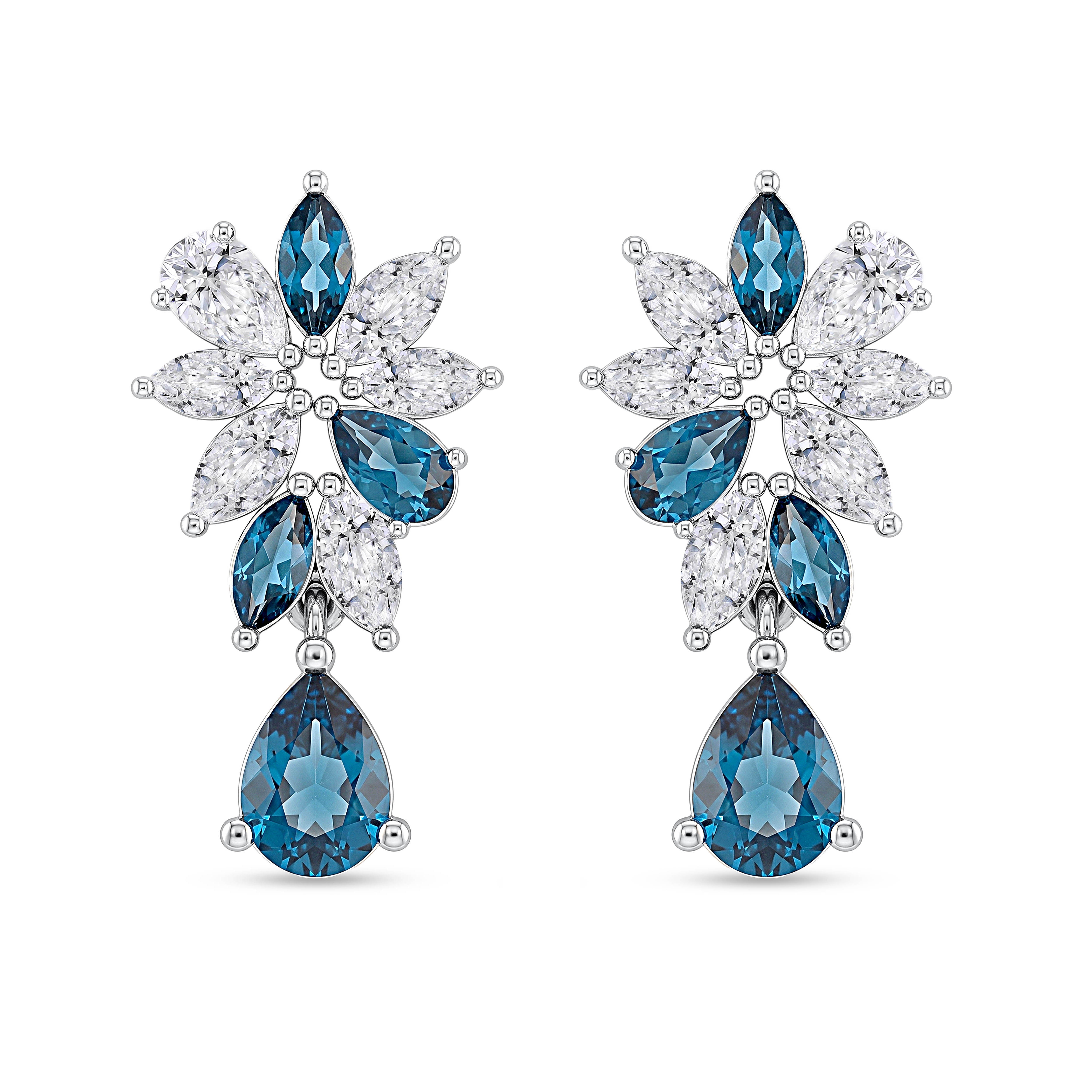 10K White Gold Multi-Shape Lab-Grown Diamond & Blue Topaz Earrings – 4.69 CT, fine jewellery by Luster d'Anvers, Antwerp