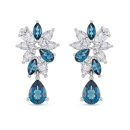 10K White Gold Multi-Shape Lab-Grown Diamond & Blue Topaz Earrings – 4.69 CT, fine jewellery by Luster d'Anvers, Antwerp