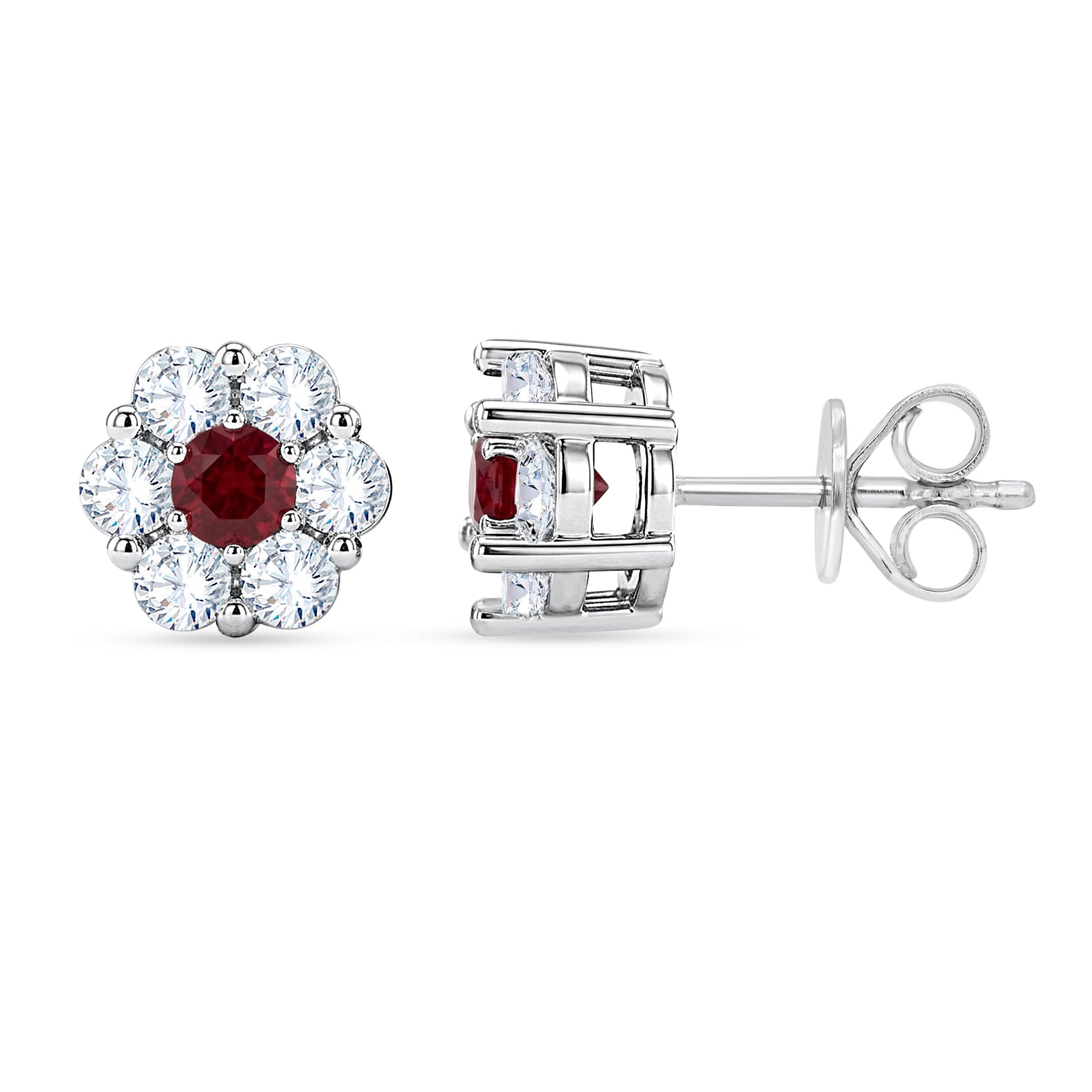 10K White Gold Round Cut Lab-Grown Diamond & Ruby Earrings – 1.53 CT, fine jewellery by Luster d'Anvers, Antwerp