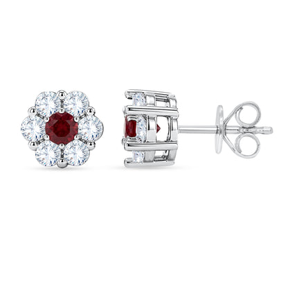 10K White Gold Round Cut Lab-Grown Diamond & Ruby Earrings – 1.53 CT, fine jewellery by Luster d'Anvers, Antwerp