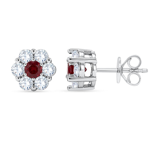 10K White Gold Round Cut Lab-Grown Diamond & Ruby Earrings – 1.53 CT, fine jewellery by Luster d'Anvers, Antwerp