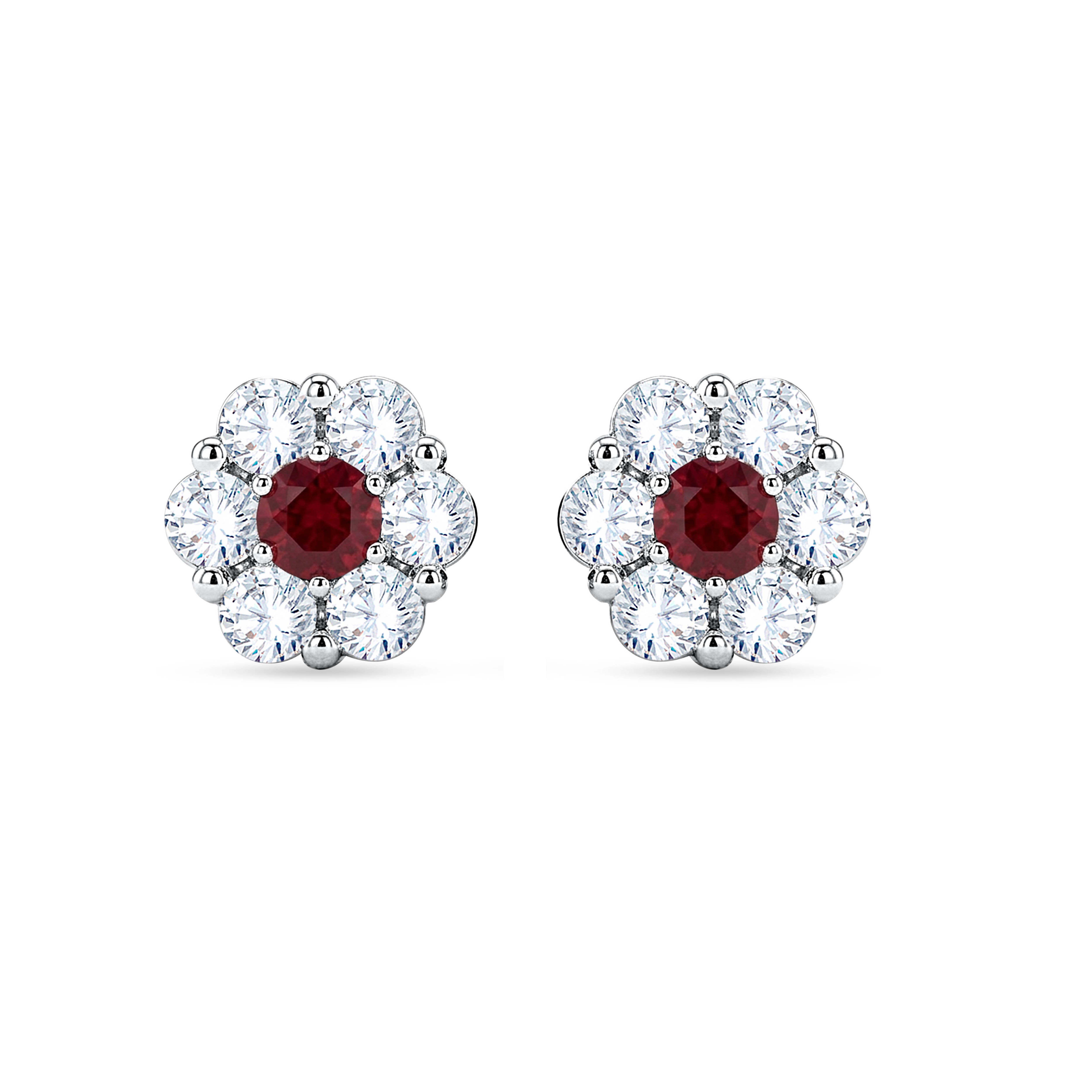 10K White Gold Round Cut Lab-Grown Diamond & Ruby Earrings – 1.53 CT, fine jewellery by Luster d'Anvers, Antwerp