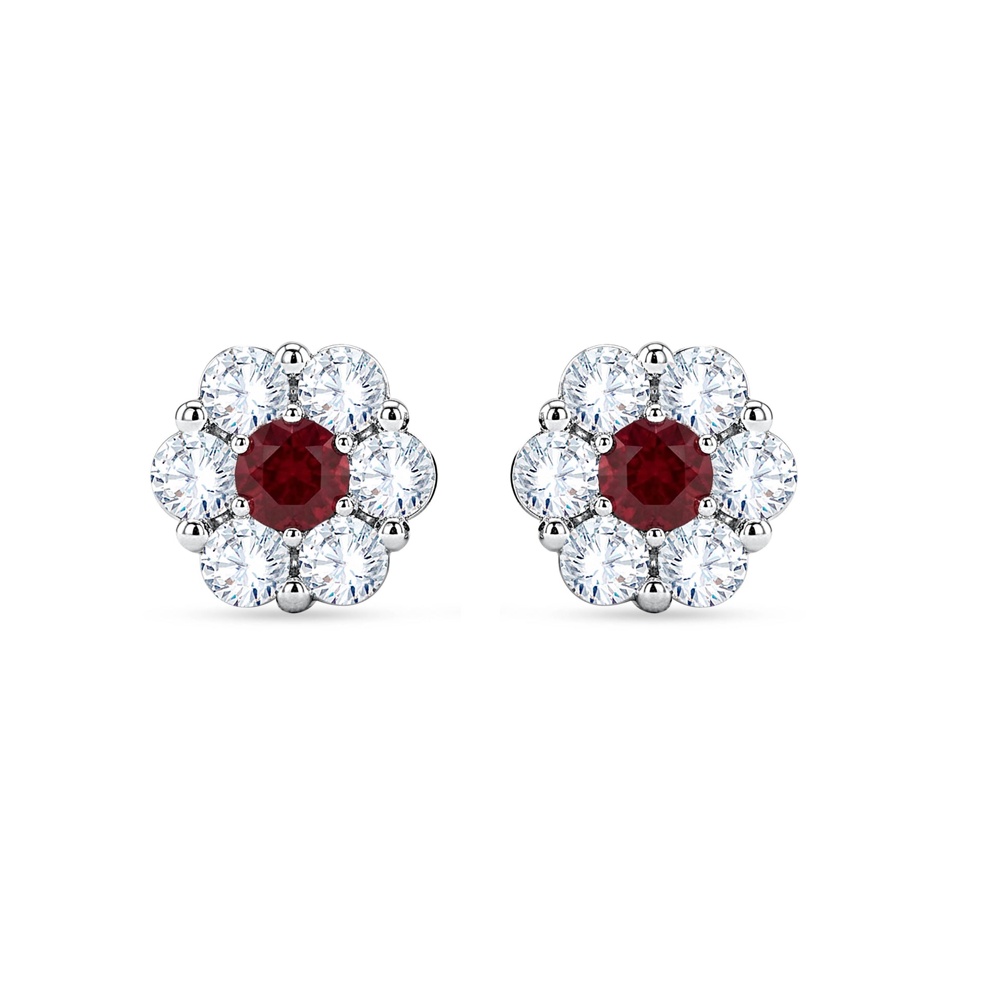 10K White Gold Round Cut Lab-Grown Diamond & Ruby Earrings – 1.53 CT, fine jewellery by Luster d'Anvers, Antwerp