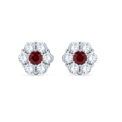 10K White Gold Round Cut Lab-Grown Diamond & Ruby Earrings – 1.53 CT, fine jewellery by Luster d'Anvers, Antwerp