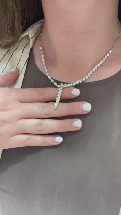 10K White Gold marquise cut diamond Necklace – 5.81 CT