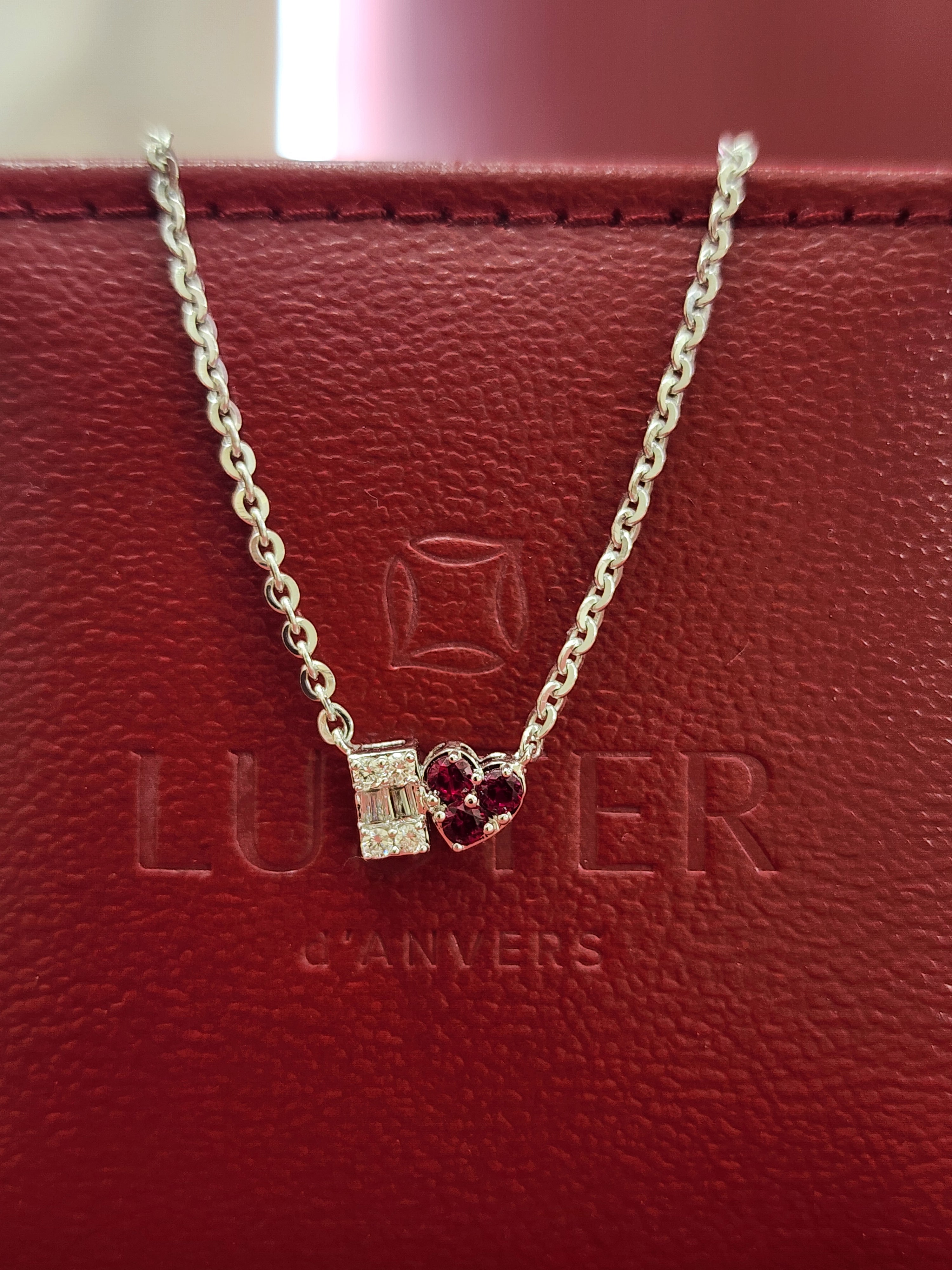 14K White Gold Multi-Shape Lab-Grown Diamond & Ruby Pendant – 0.39 CT