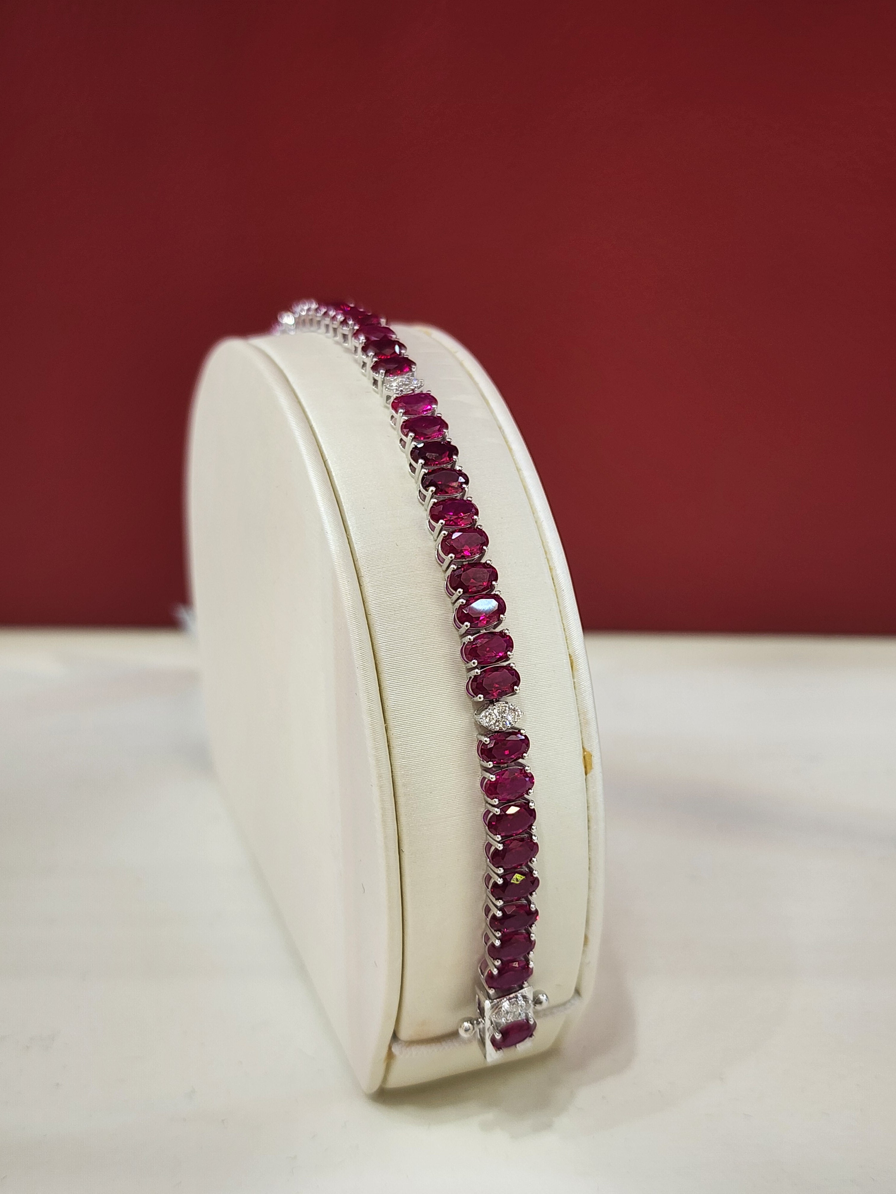 10K White Gold Round Cut Lab-Grown Diamond & Ruby Bracelet – 12.12 CT